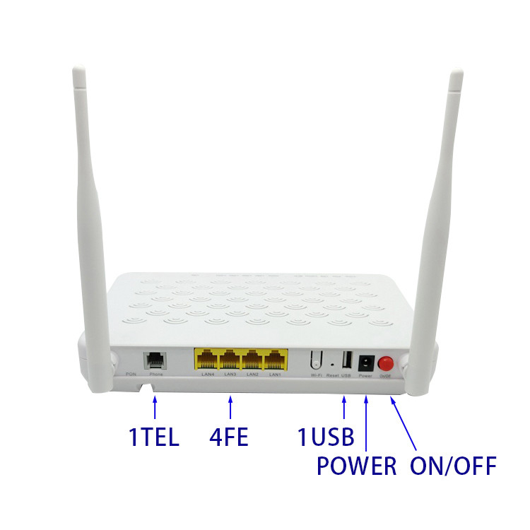 F609 V5.2 GPON ONU 4GE 1VOIP WIFI Optical Network Unit with 1.5A Power 2.4g wifi